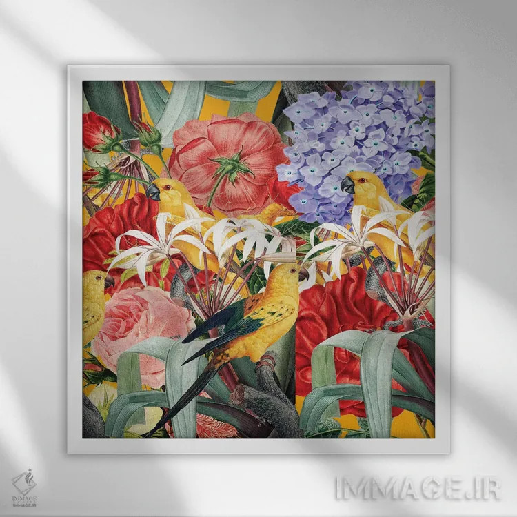 تابلو پرندگان زرد اثر ادسون راموس - نمای قابدار سفید