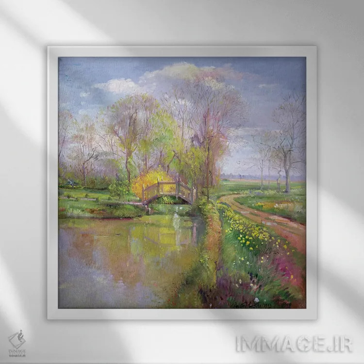 تابلو پل بهاری، ۱۹۹۲ اثر تیموتی ایستون - نمای قابدار سفید