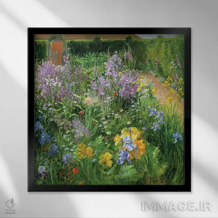 تابلو راکت شیرین، دیجیتالیس و زنبقها اثر تیموتی ایستون - نمای قابدار مشکی