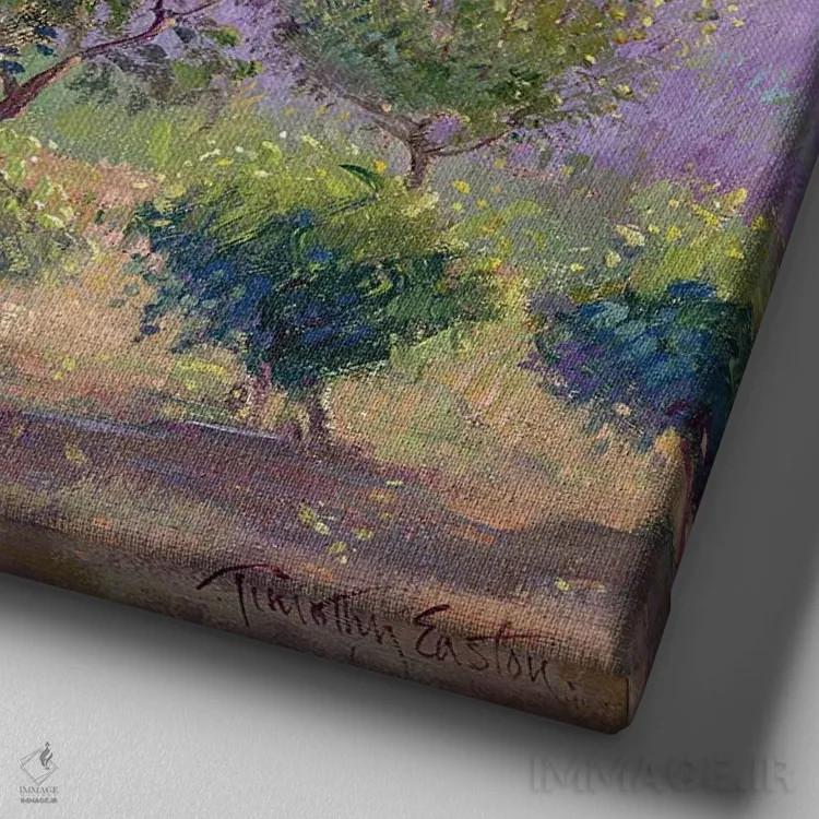 تابلو اسطوخودوس از میان درختان به، مونکلوس اثر تیموتی ایستون - نمای نزدیک بافت بوم