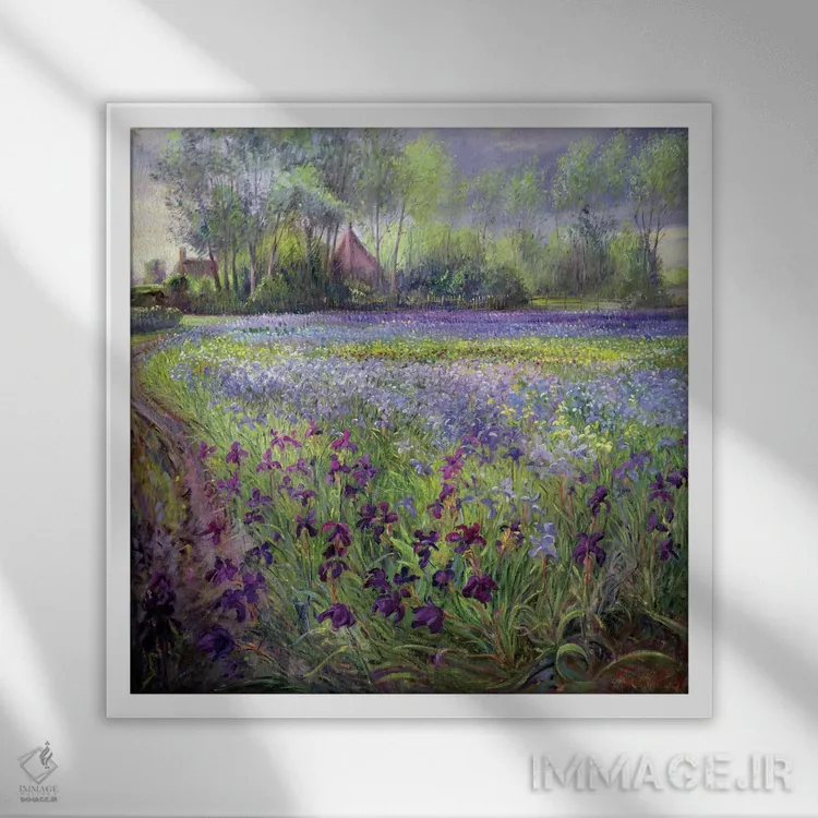 تابلو جاده کنار مزرعه زنبق، ۱۹۹۱ اثر تیموتی ایستون - نمای قابدار سفید