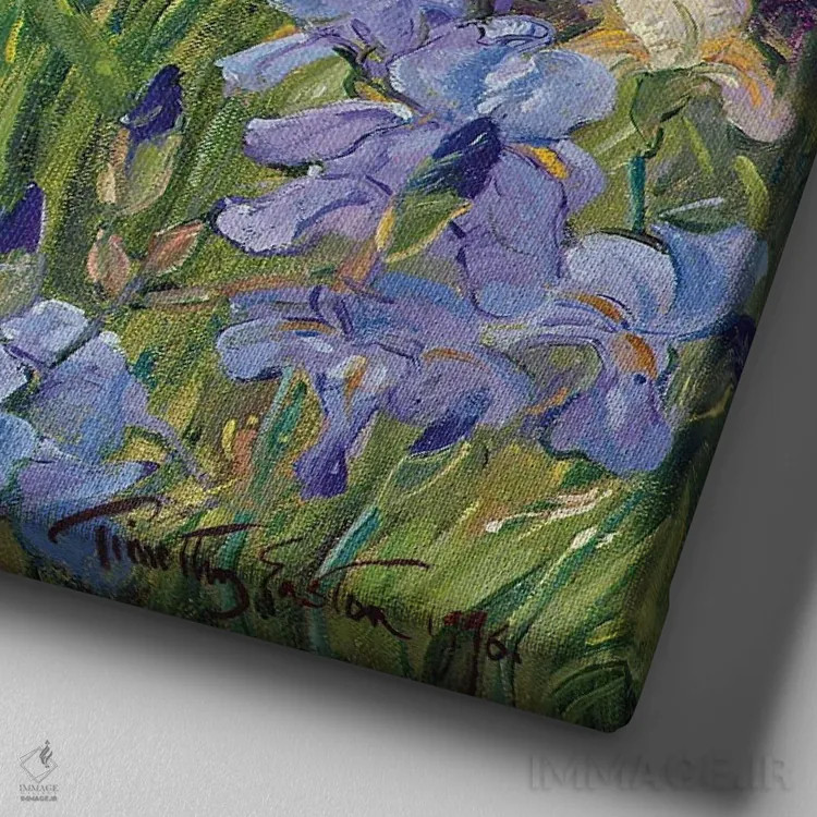 تابلو زنبقها و سایههای خانه تابستانی، ۱۹۹۶ اثر تیموتی ایستون - نمای نزدیک بافت بوم