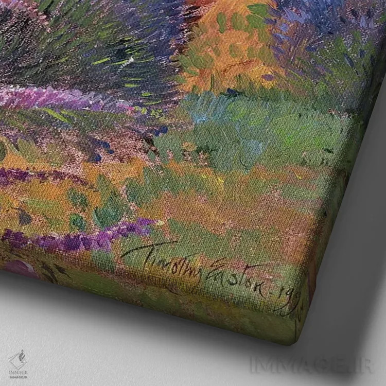 تابلو بوته گلپروانهای و مزرعه اسطوخودوس، مونکلوس، ۱۹۹۳ اثر تیموتی ایستون - نمای نزدیک بافت بوم