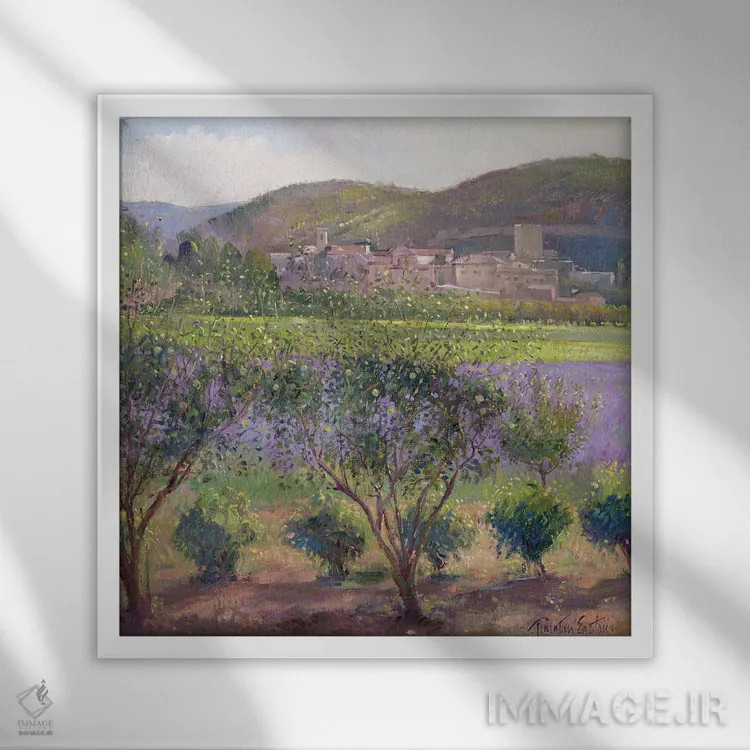 تابلو اسطوخودوس از میان درختان به، مونکلوس اثر تیموتی ایستون - نمای قابدار سفید