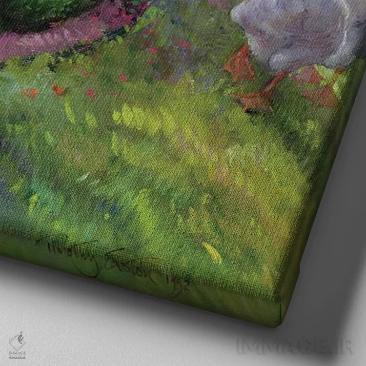 تابلو بستر گل رز و غازها، ۱۹۹۲ اثر تیموتی ایستون - نمای نزدیک بافت بوم