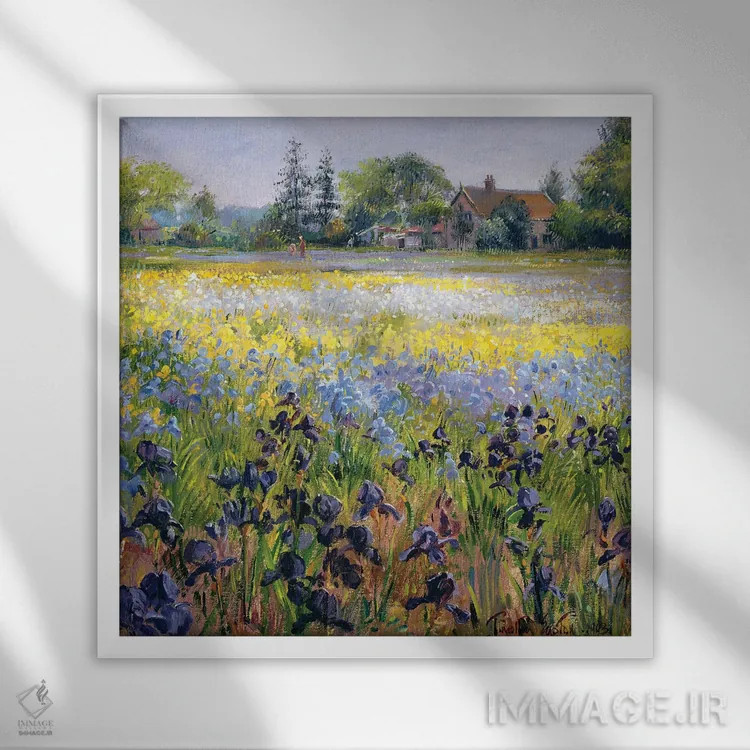 تابلو زنبقها و دو کاج، ۱۹۹۳ اثر تیموتی ایستون - نمای قابدار سفید