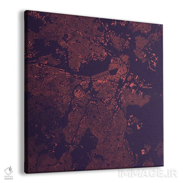 تابلو نقشه شهری بوستون (شب بنفش) اثر اوربانمپ (نقشه شهری؛ استودیو نقشه یا طراح) - نمای پرسپکتیو محصول