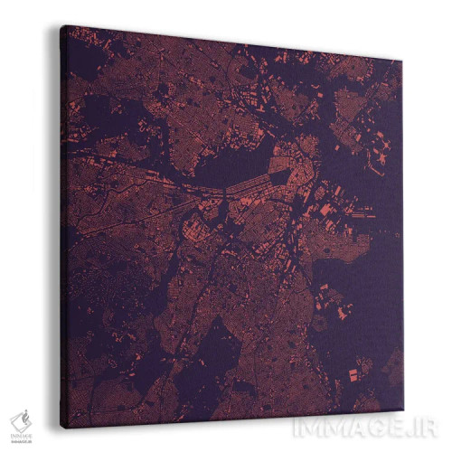 تابلو نقشه شهری بوستون (شب بنفش) اثر اوربانمپ (نقشه شهری؛ استودیو نقشه یا طراح) - نمای پرسپکتیو محصول