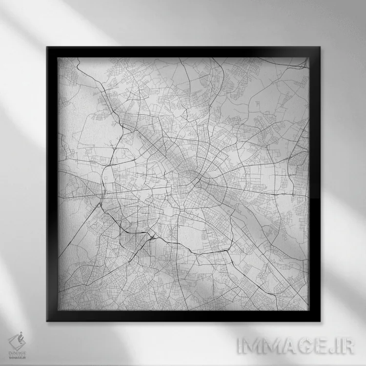 تابلو نقشه راههای شهری برلین (سفید) اثر اوربانمپ (نقشه شهری؛ استودیو نقشه یا طراح) - نمای قابدار مشکی