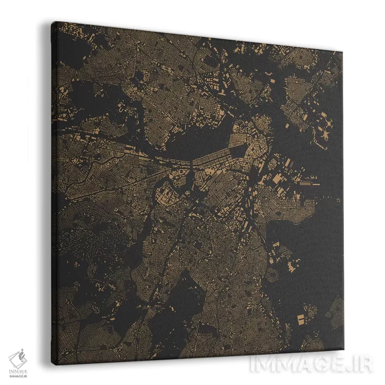تابلو نقشه شهری بوستون (طلایی) اثر اوربانمپ (نقشه شهری؛ استودیو نقشه یا طراح) - نمای پرسپکتیو محصول