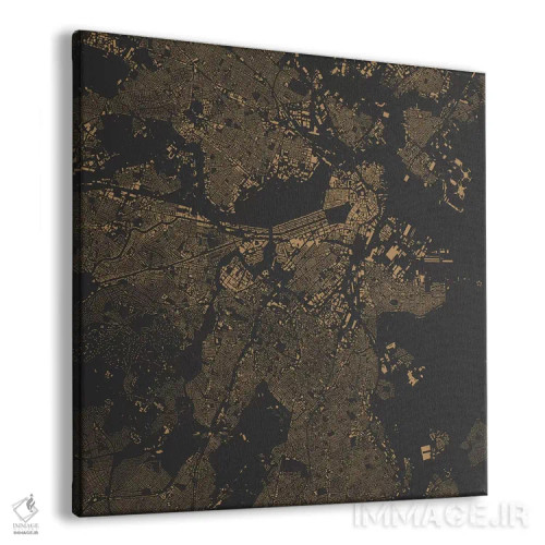 تابلو نقشه شهری بوستون (طلایی) اثر اوربانمپ (نقشه شهری؛ استودیو نقشه یا طراح) - نمای پرسپکتیو محصول