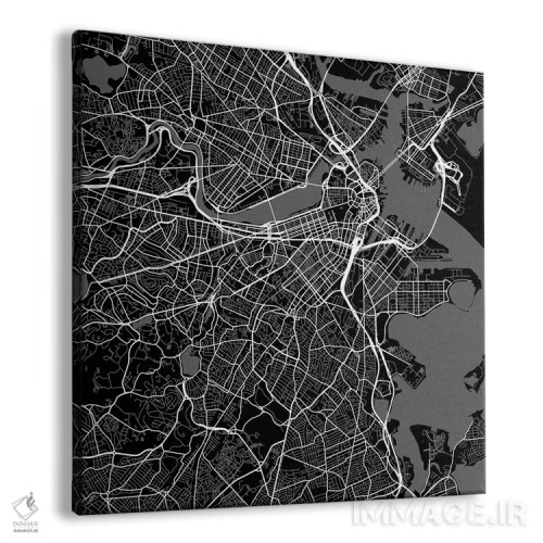 تابلو نقشه راههای شهری بوستون (سیاه) اثر اوربانمپ (نقشه شهری؛ استودیو نقشه یا طراح) - نمای پرسپکتیو محصول