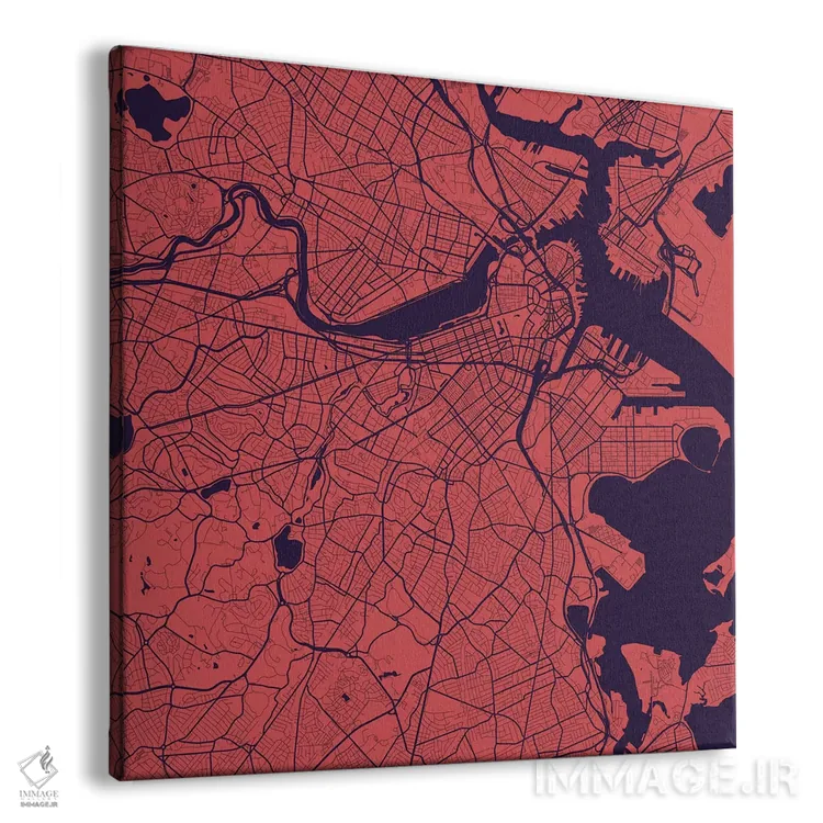 تابلو نقشه راههای شهری بوستون (شب بنفش) اثر اوربانمپ (نقشه شهری؛ استودیو نقشه یا طراح) - نمای پرسپکتیو محصول