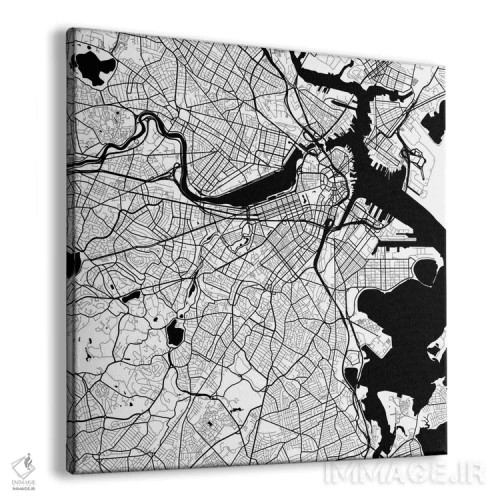 تابلو نقشه راههای شهری بوستون (سفید) اثر اوربانمپ (نقشه شهری؛ استودیو نقشه یا طراح) - نمای پرسپکتیو محصول