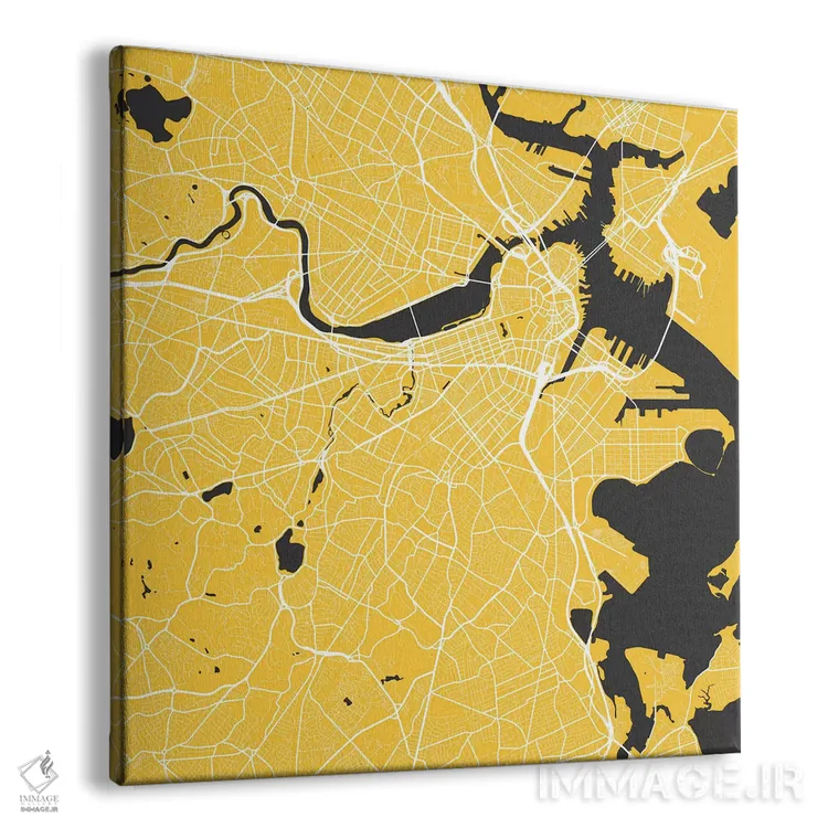 تابلو نقشه راههای شهری بوستون (زرد) اثر اوربانمپ (نقشه شهری؛ استودیو نقشه یا طراح) - نمای پرسپکتیو محصول