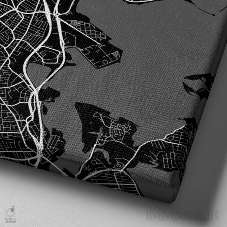 تابلو نقشه راههای شهری بوستون (سیاه) اثر اوربانمپ (نقشه شهری؛ استودیو نقشه یا طراح) - نمای نزدیک بافت بوم