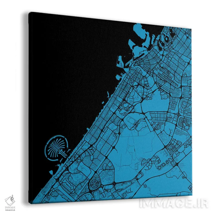 تابلو نقشه شهری دبی (آبی) اثر اوربانمپ (نقشه شهری؛ استودیو نقشه یا طراح) - نمای پرسپکتیو محصول