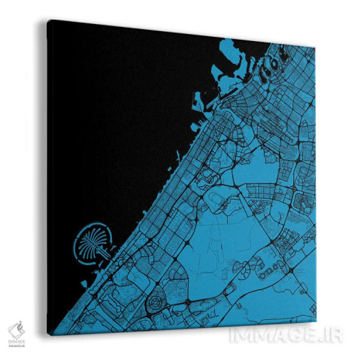 تابلو نقشه شهری دبی (آبی) اثر اوربانمپ (نقشه شهری؛ استودیو نقشه یا طراح) - نمای پرسپکتیو محصول