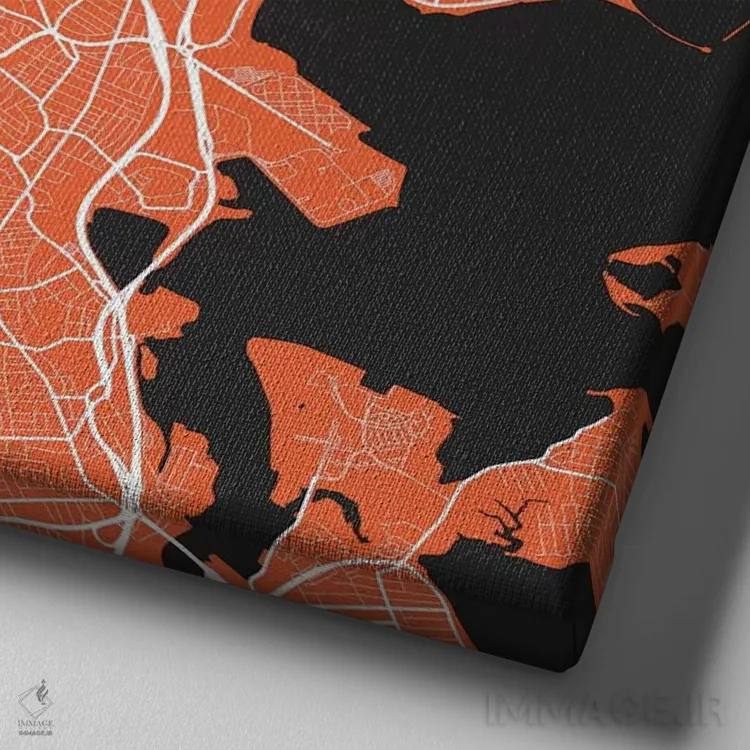 تابلو نقشه راههای شهری بوستون (قرمز) اثر اوربانمپ (نقشه شهری؛ استودیو نقشه یا طراح) - نمای نزدیک بافت بوم