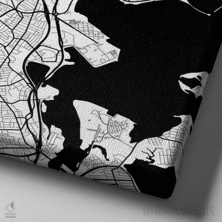 تابلو نقشه راههای شهری بوستون (سفید) اثر اوربانمپ (نقشه شهری؛ استودیو نقشه یا طراح) - نمای نزدیک بافت بوم