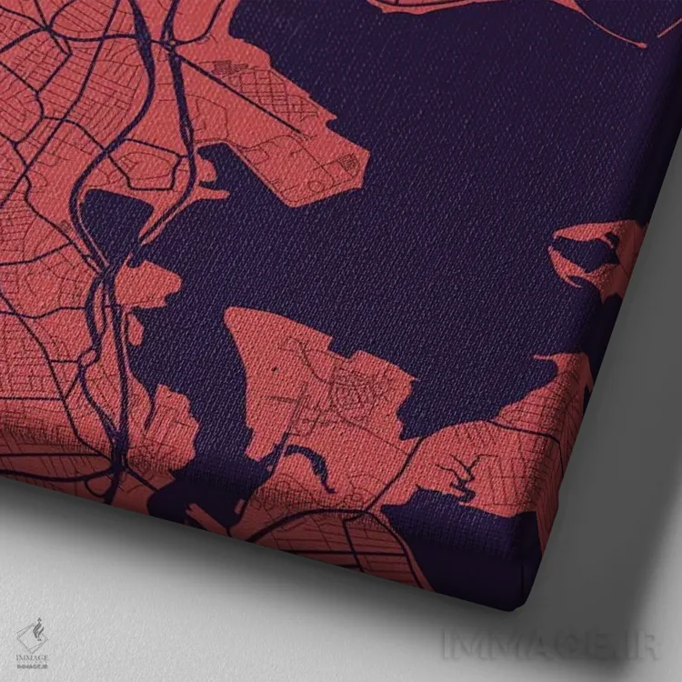 تابلو نقشه راههای شهری بوستون (شب بنفش) اثر اوربانمپ (نقشه شهری؛ استودیو نقشه یا طراح) - نمای نزدیک بافت بوم