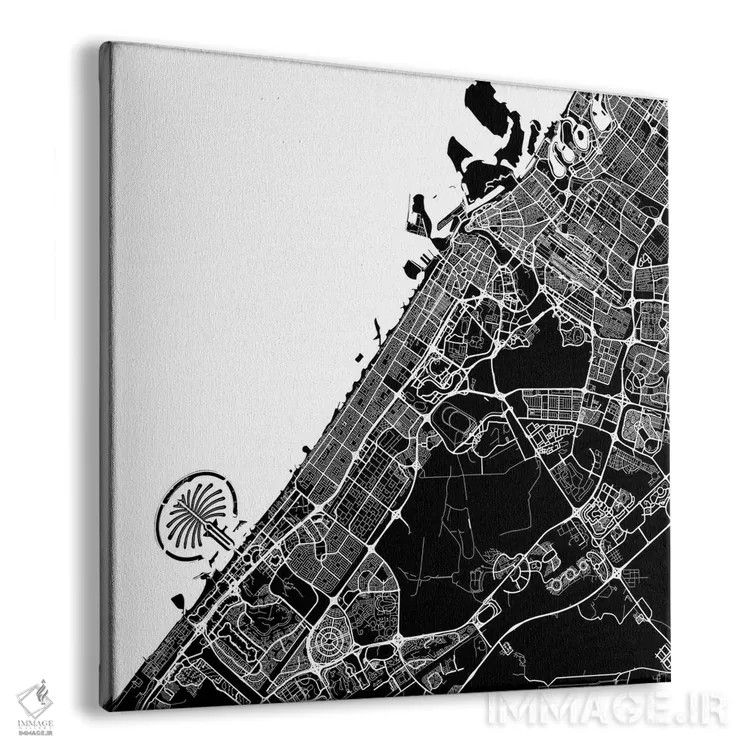 تابلو نقشه شهری دبی (سفید) اثر اوربانمپ (نقشه شهری؛ استودیو نقشه یا طراح) - نمای پرسپکتیو محصول