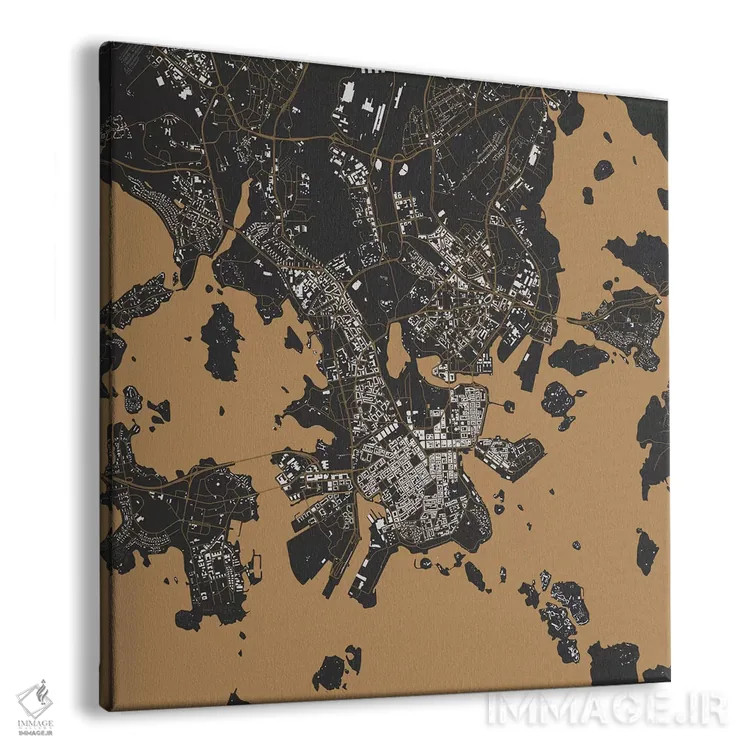 تابلو نقشه شهری هلسینکی (طلایی) اثر اوربانمپ (نقشه شهری؛ استودیو نقشه یا طراح) - نمای پرسپکتیو محصول