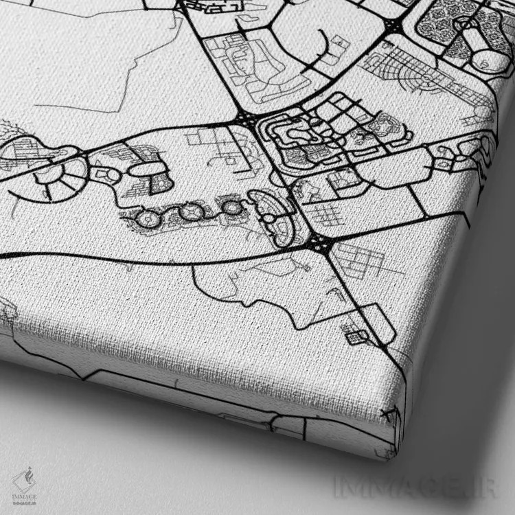 تابلو نقشه شهری دبی (سیاه) اثر اوربانمپ (نقشه شهری؛ استودیو نقشه یا طراح) - نمای نزدیک بافت بوم