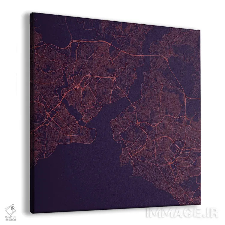 تابلو نقشه راههای شهری استانبول (شب بنفش) اثر اوربانمپ (نقشه شهری؛ استودیو نقشه یا طراح) - نمای پرسپکتیو محصول