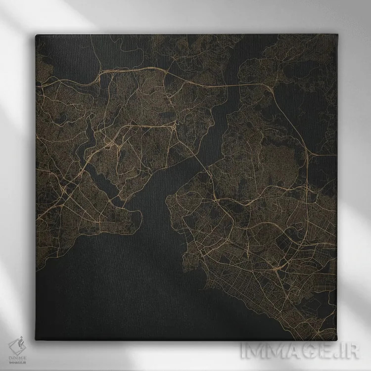 تابلو نقشه راههای شهری استانبول (طلایی) اثر اوربانمپ (نقشه شهری؛ استودیو نقشه یا طراح) - نمای روبهرو روی دیوار
