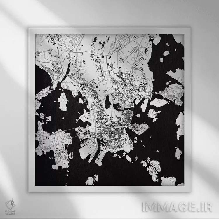 تابلو نقشه شهری هلسینکی (سفید) اثر اوربانمپ (نقشه شهری؛ استودیو نقشه یا طراح) - نمای قابدار سفید
