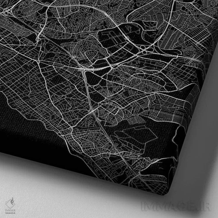 تابلو نقشه راههای شهری استانبول (سیاه) اثر اوربانمپ (نقشه شهری؛ استودیو نقشه یا طراح) - نمای نزدیک بافت بوم