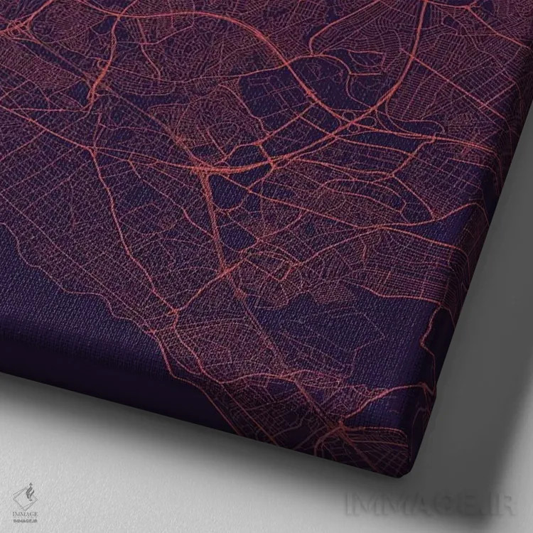 تابلو نقشه راههای شهری استانبول (شب بنفش) اثر اوربانمپ (نقشه شهری؛ استودیو نقشه یا طراح) - نمای نزدیک بافت بوم