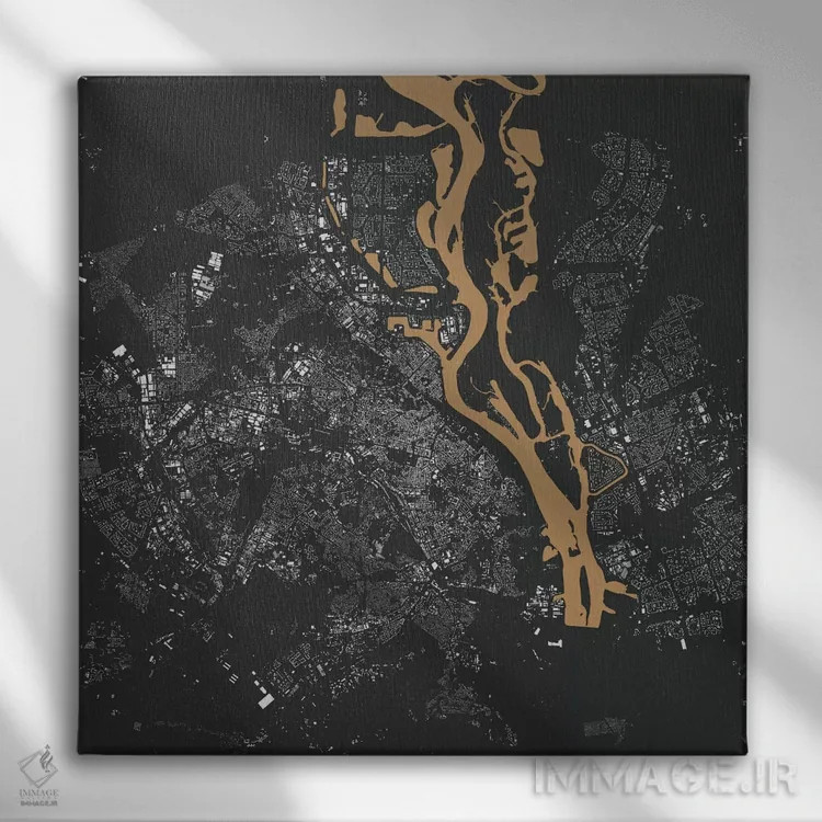 تابلو نقشه شهری کییف (طلایی) اثر اوربانمپ (نقشه شهری؛ استودیو نقشه یا طراح) - نمای روبهرو روی دیوار