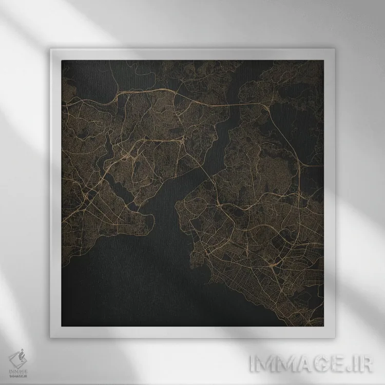 تابلو نقشه راههای شهری استانبول (طلایی) اثر اوربانمپ (نقشه شهری؛ استودیو نقشه یا طراح) - نمای قابدار سفید