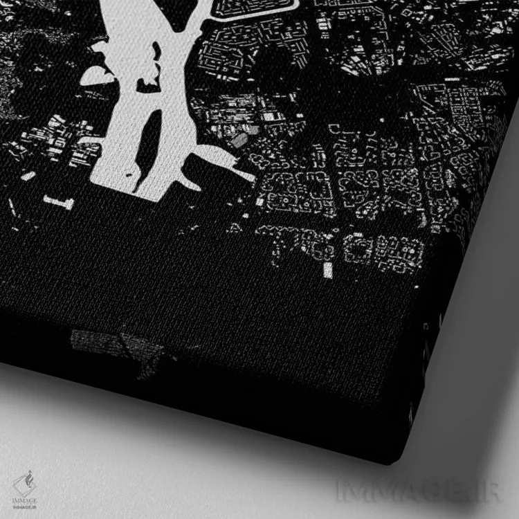 تابلو نقشه شهری کییف (سیاه) اثر اوربانمپ (نقشه شهری؛ استودیو نقشه یا طراح) - نمای نزدیک بافت بوم