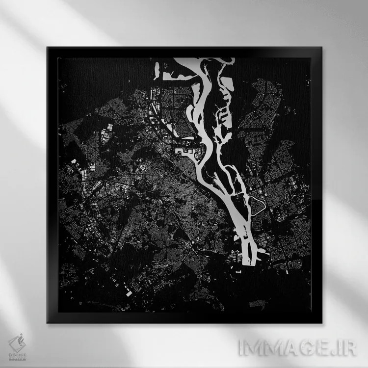 تابلو نقشه شهری کییف (سیاه) اثر اوربانمپ (نقشه شهری؛ استودیو نقشه یا طراح) - نمای قابدار مشکی
