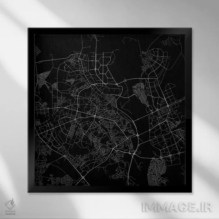 تابلو نقشه راههای شهری کییف (سیاه) اثر اوربانمپ (نقشه شهری؛ استودیو نقشه یا طراح) - نمای قابدار مشکی