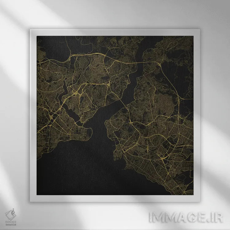 تابلو نقشه راههای شهری استانبول (زرد) اثر اوربانمپ (نقشه شهری؛ استودیو نقشه یا طراح) - نمای قابدار سفید