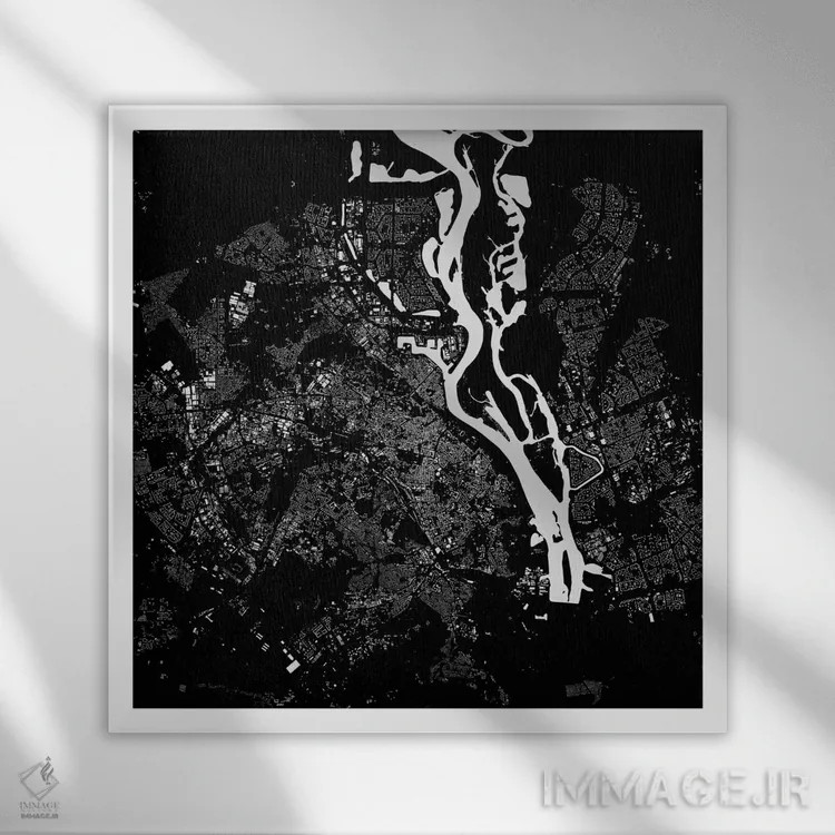 تابلو نقشه شهری کییف (سیاه) اثر اوربانمپ (نقشه شهری؛ استودیو نقشه یا طراح) - نمای قابدار سفید