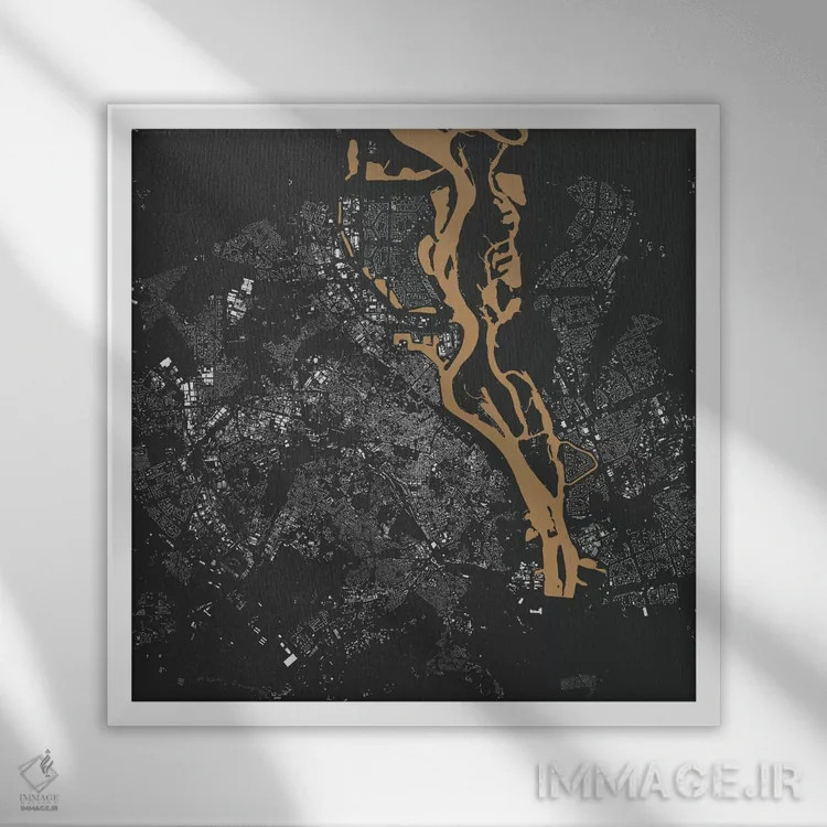تابلو نقشه شهری کییف (طلایی) اثر اوربانمپ (نقشه شهری؛ استودیو نقشه یا طراح) - نمای قابدار سفید