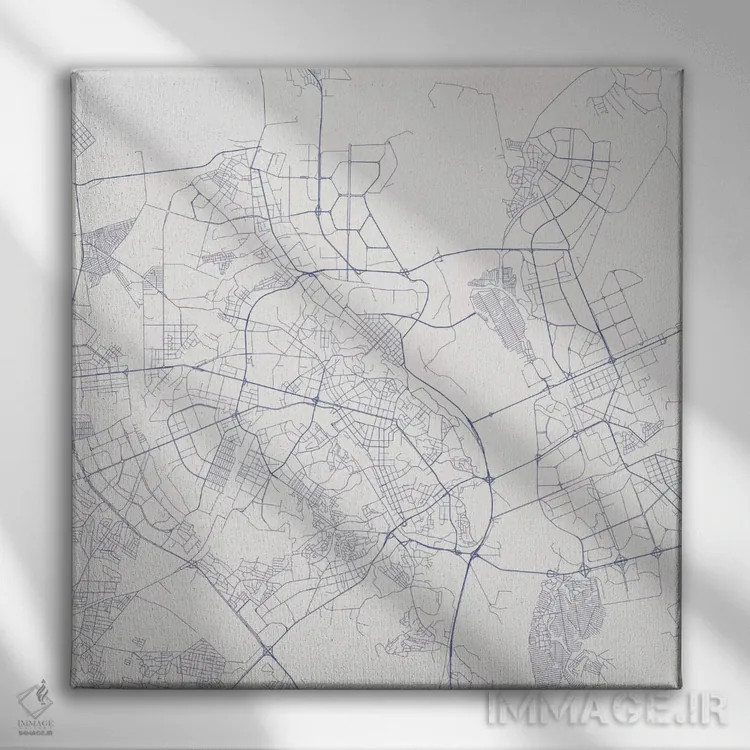تابلو نقشه راههای شهری کییف (آبی) اثر اوربانمپ (نقشه شهری؛ استودیو نقشه یا طراح) - نمای روبهرو روی دیوار