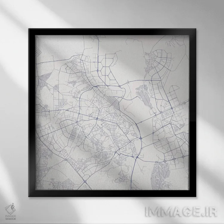 تابلو نقشه راههای شهری کییف (آبی) اثر اوربانمپ (نقشه شهری؛ استودیو نقشه یا طراح) - نمای قابدار مشکی