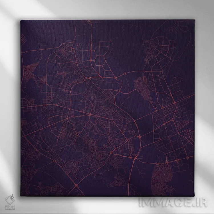 تابلو نقشه راههای شهری کییف (شب بنفش) اثر اوربانمپ (نقشه شهری؛ استودیو نقشه یا طراح) - نمای روبهرو روی دیوار