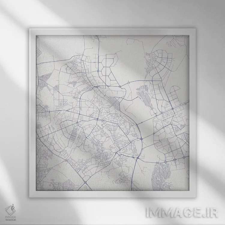 تابلو نقشه راههای شهری کییف (آبی) اثر اوربانمپ (نقشه شهری؛ استودیو نقشه یا طراح) - نمای قابدار سفید