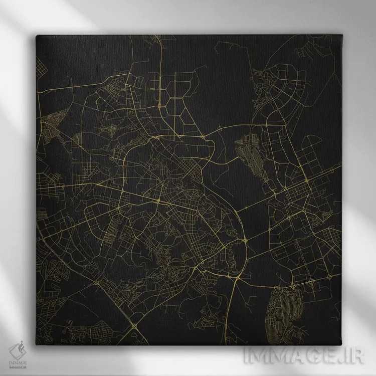 تابلو نقشه راههای شهری کییف (زرد) اثر اوربانمپ (نقشه شهری؛ استودیو نقشه یا طراح) - نمای روبهرو روی دیوار