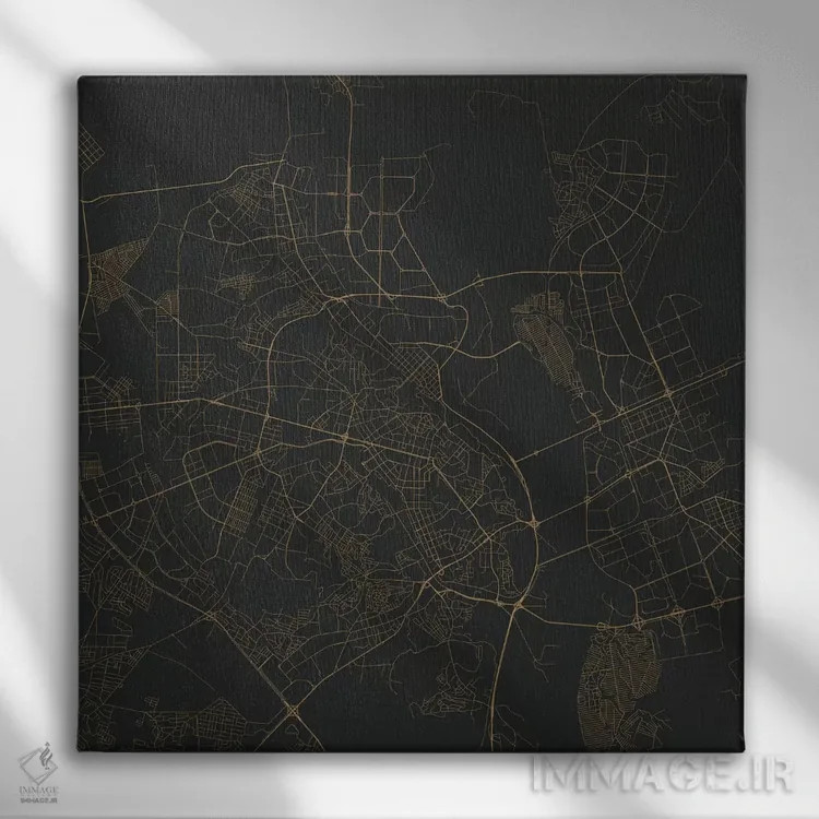 تابلو نقشه راههای شهری کییف (طلایی) اثر اوربانمپ (نقشه شهری؛ استودیو نقشه یا طراح) - نمای روبهرو روی دیوار
