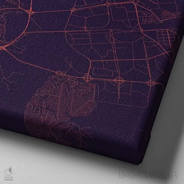 تابلو نقشه راههای شهری کییف (شب بنفش) اثر اوربانمپ (نقشه شهری؛ استودیو نقشه یا طراح) - نمای نزدیک بافت بوم