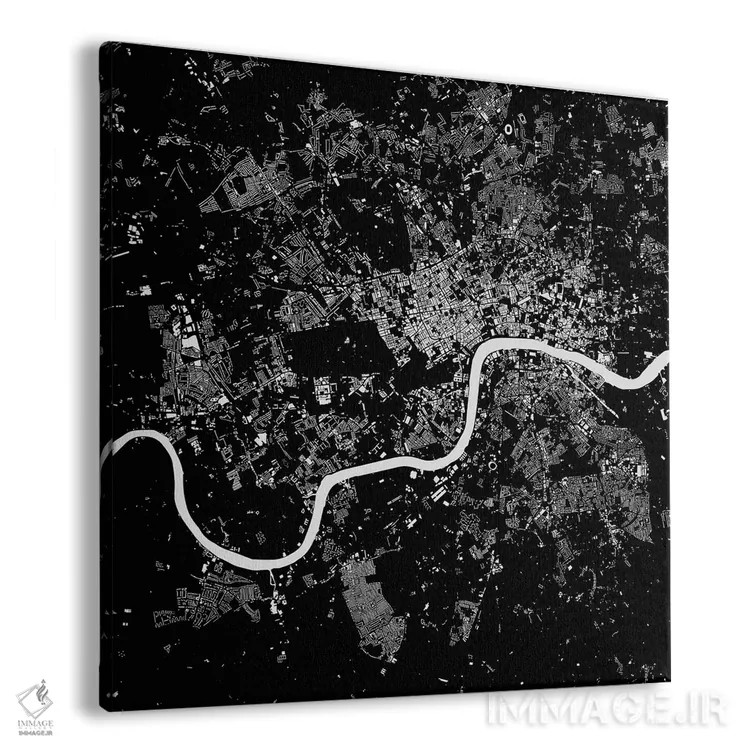 تابلو نقشه شهری لندن (سیاه) اثر اوربانمپ (نقشه شهری؛ استودیو نقشه یا طراح) - نمای پرسپکتیو محصول