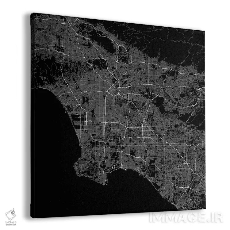 تابلو نقشه راههای شهری لسآنجلس (سیاه) اثر اوربانمپ (نقشه شهری؛ استودیو نقشه یا طراح) - نمای پرسپکتیو محصول